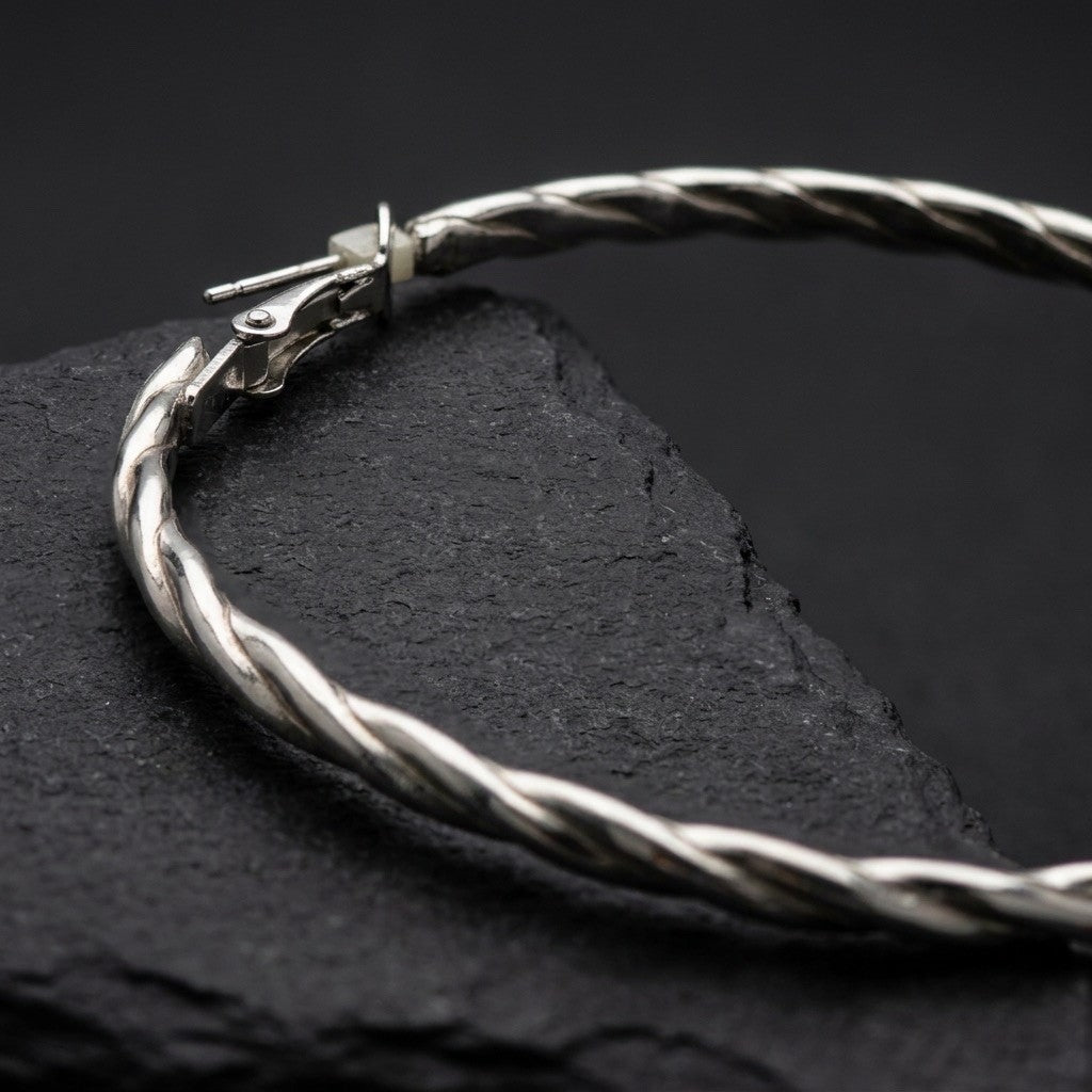 Twisted Silver Hoop Earrings