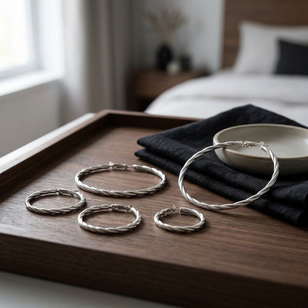 Twisted Silver Hoop Earrings
