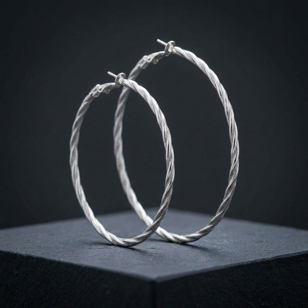 Twisted Silver Hoop Earrings