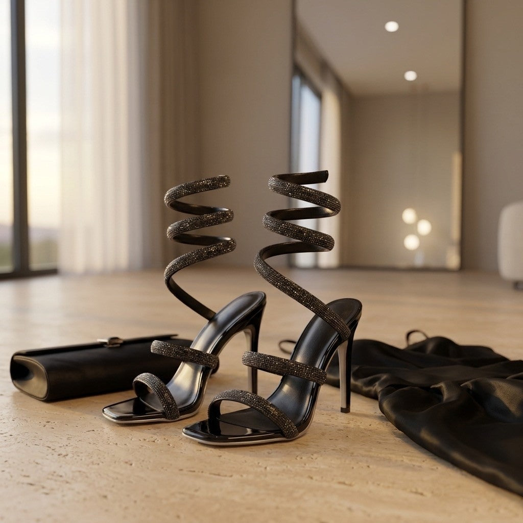 Capella Rhinestone Wrap Heels